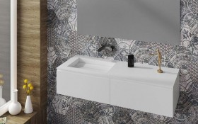  Plan Vasque Sur Mesure + Meuble Suspendu en MDF - 2 Tiroirs Alignés | 3203