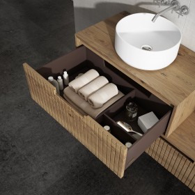 Lavabo À Poser + Meuble Suspendu Wood en Chêne Massif - 2 Tiroirs | 859