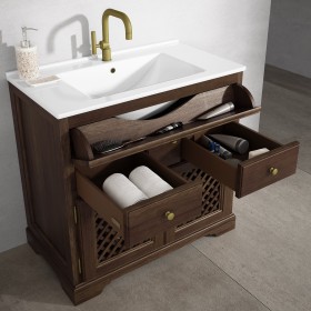 Meuble À Poser Wood en Chêne Pin - 3 Tiroirs + 2 Portes - Plan Vasque | 865