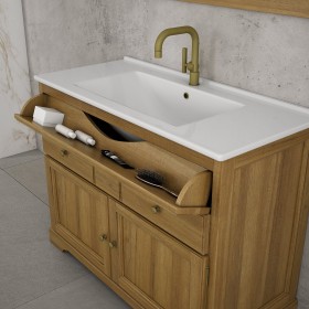 Meuble À Poser Wood en Chêne Pin - 3 Tiroirs + 2 Portes - Plan Vasque | 864