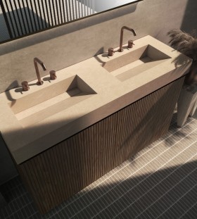 Meuble au sol 3D + Plan de travail Hi-Macs® | 2 tiroirs - 3909