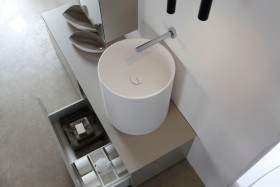Lavabo Colonne en Solid Surface + Meuble À Poser en MDF - 2 Tiroirs Alignés | 3318